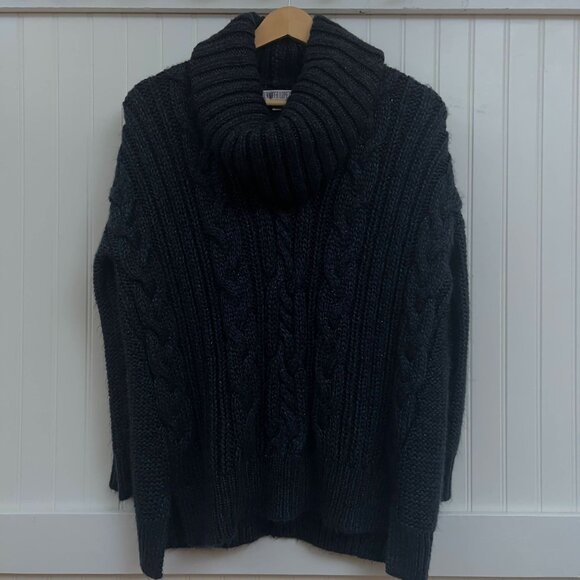 Jennifer Lopez Sweater Navy Cabin Core Cable Knit Cowl Neck Oversized Cozy Warm - Picture 2 of 9